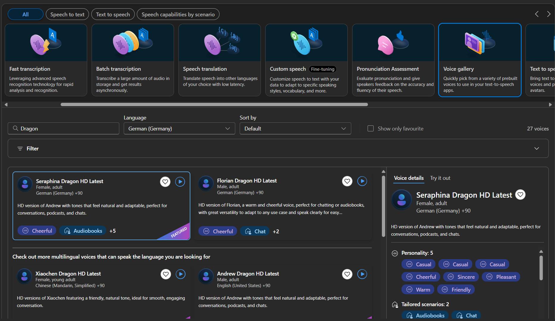 Die deutschen Dragon HD Text-to-Speech Modelle im Azure AI Speech Service