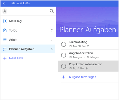To Do Aufgaben aus Microsoft Planner