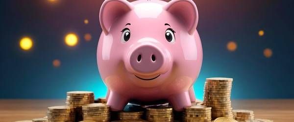 Sparschwein steht auf Geldstücken