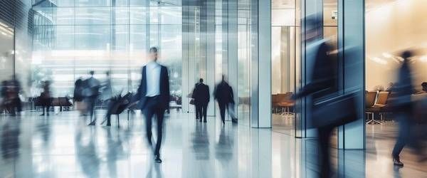 Foyer eines Bürogebäudes mit vielen Person - verschwommen